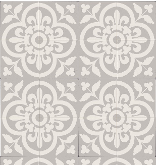 20x20 Vintage Motifs arrondis et floraux Blancs sur Gris Moy 2