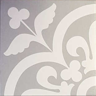 20x20 Vintage Motifs arrondis et floraux Blancs sur Gris Moy 1