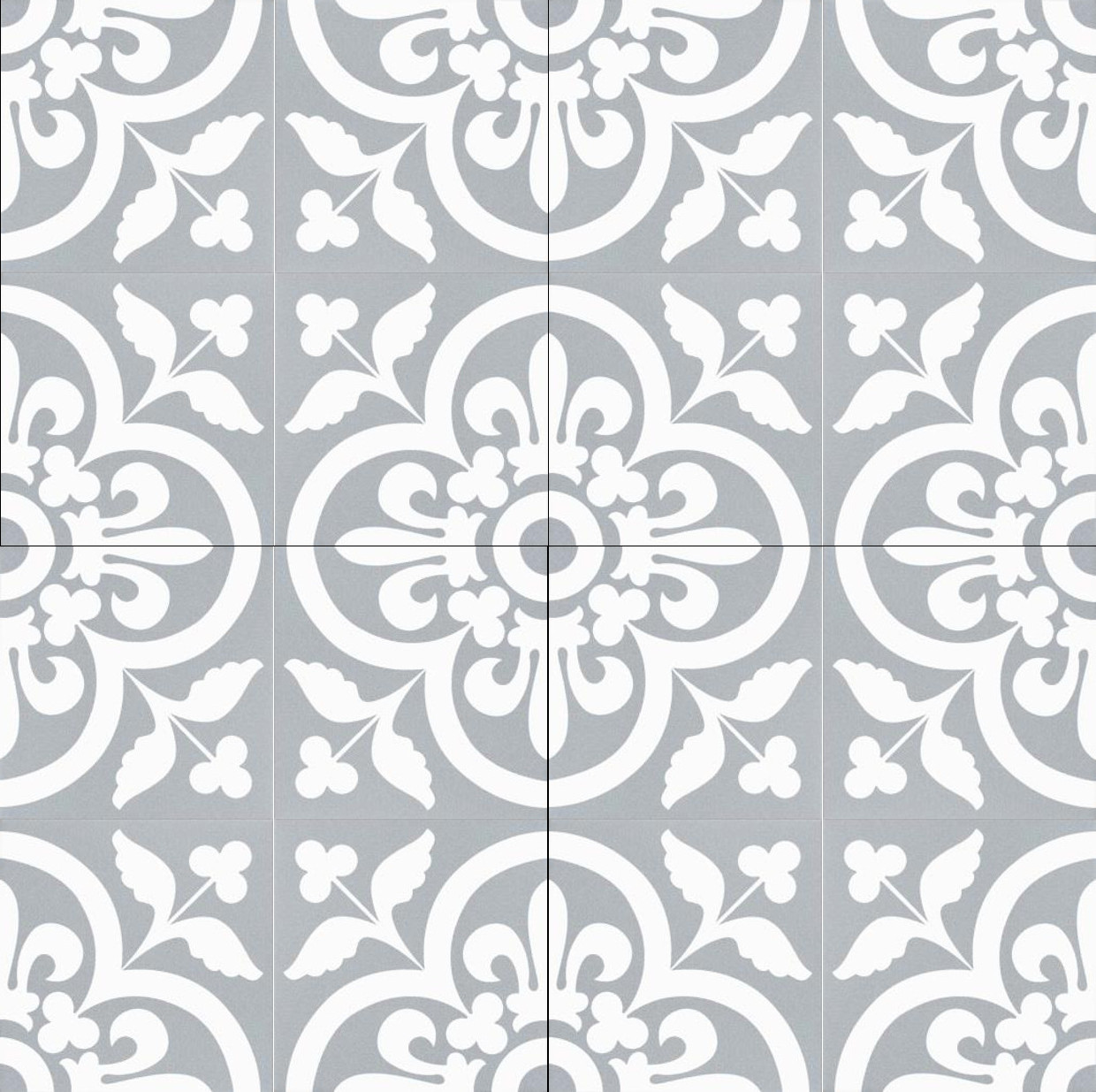 20x20 Motifs arrondis et floraux Blancs sur Gris Clair 3