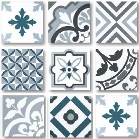 20X20 Décor Vintage Patchwork Gris/Bleu 2